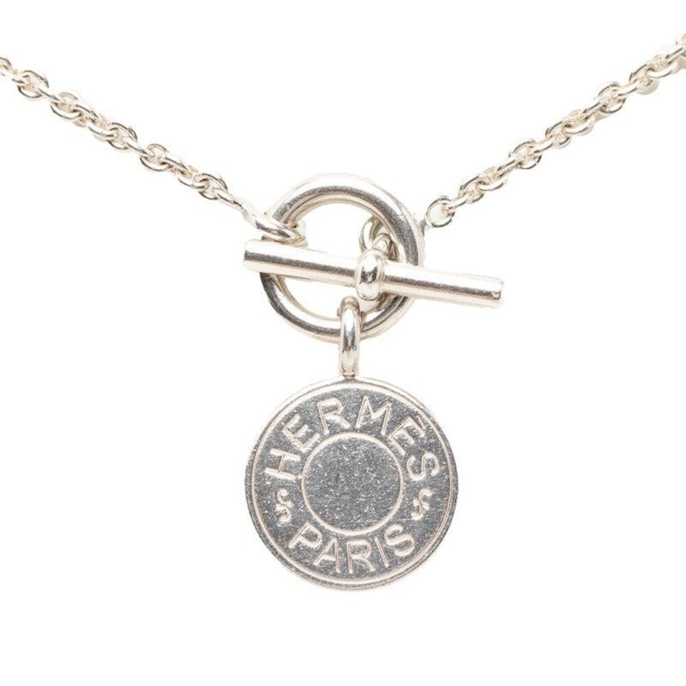Hermes Sellier Chain Pendant Necklace Sterling Silver 925